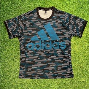 Adidas Logo Tee PrimeBlue Polyester Tennis Camo Shirt